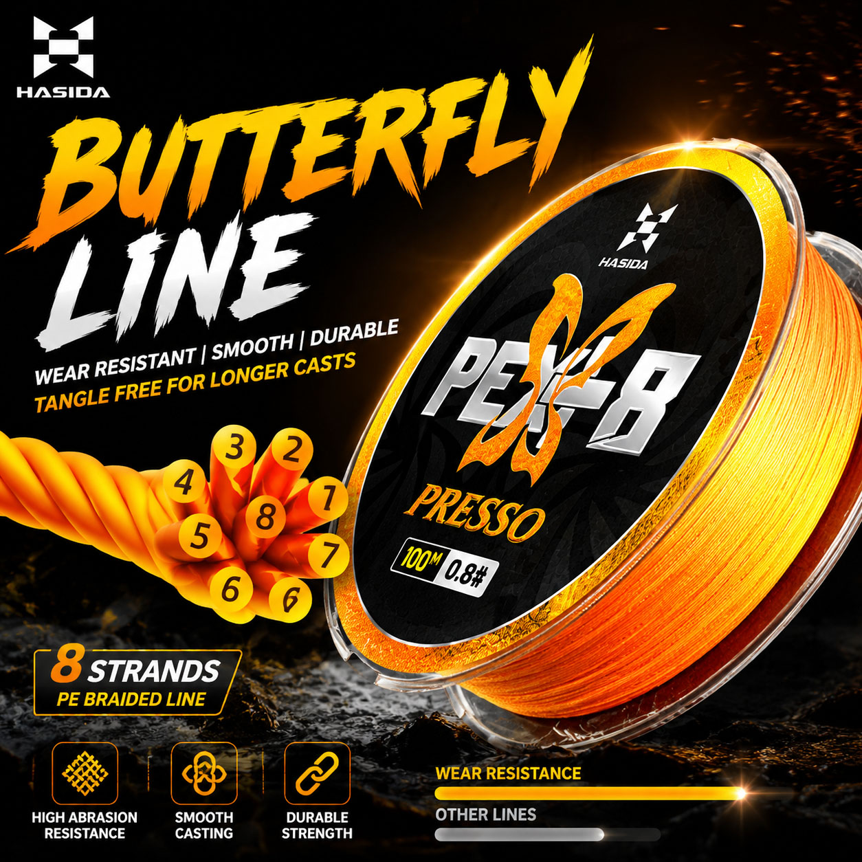 HASIDA Butterfly 100m 8Braided - Copolymer Line avis et prix